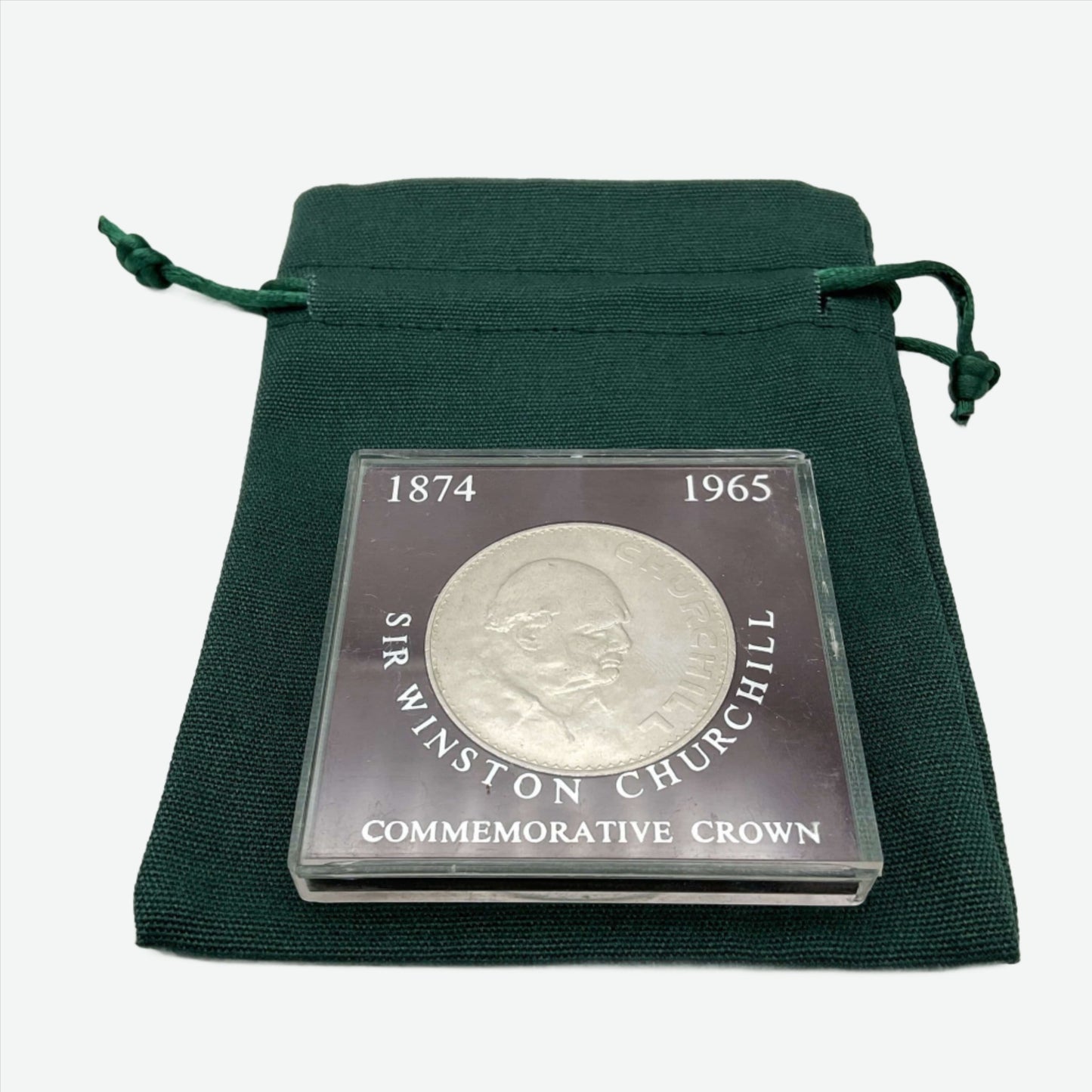 1965 Winston Churchill Commemorative Crown on a green gift bag