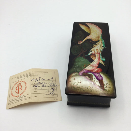 1984 Russian Hand Painted Wooden Box, Fedoskino Miniature
