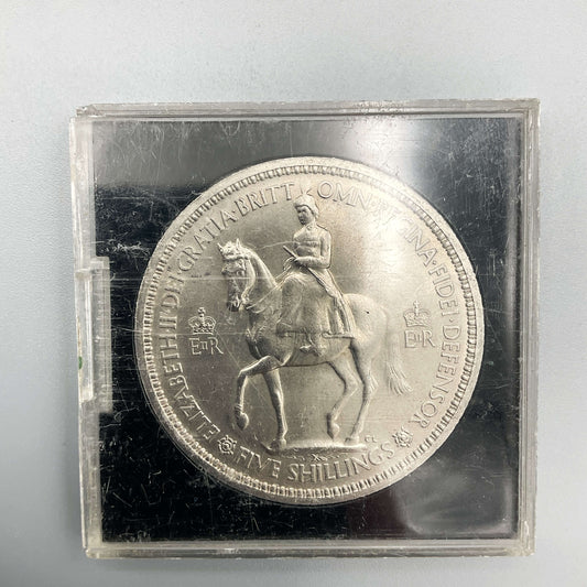 Queen Elizabeth II Coronation Five Shilling Coin in a Perspex Case