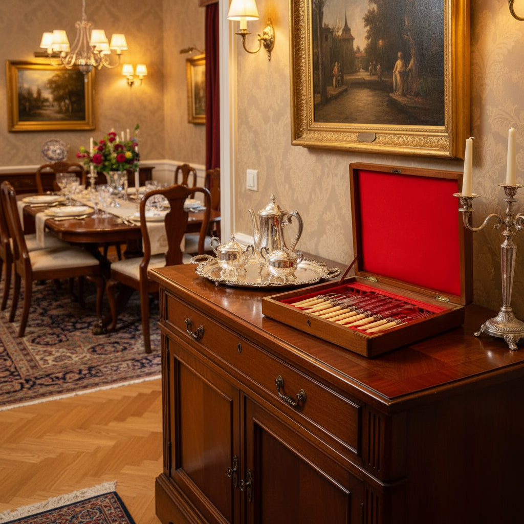 Antique Boxed Silver Plated Dessert Cutlery Set