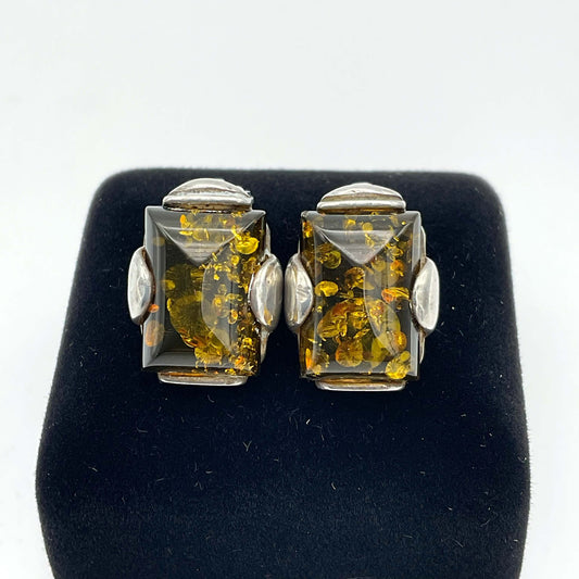 Baltic Amber Silver Plated Clip Earrings