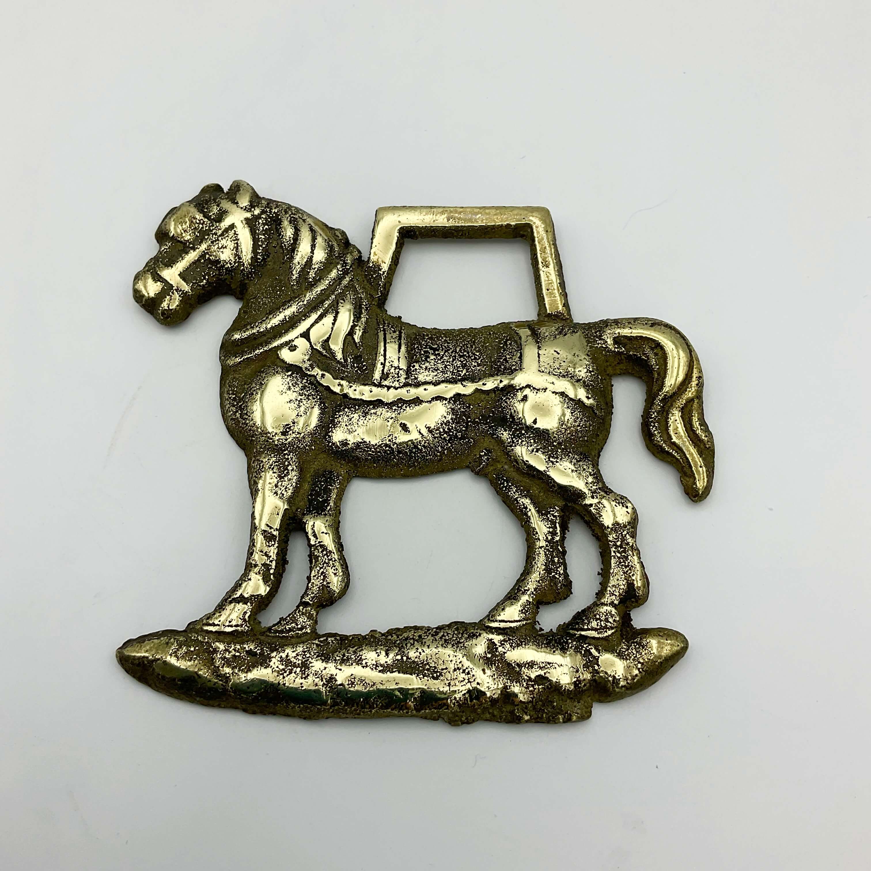 Verdigris Patina Brass Racing Horses Pin - Handmade In USA, Solid Brass, 3" X 1.25" Equestrian Motif