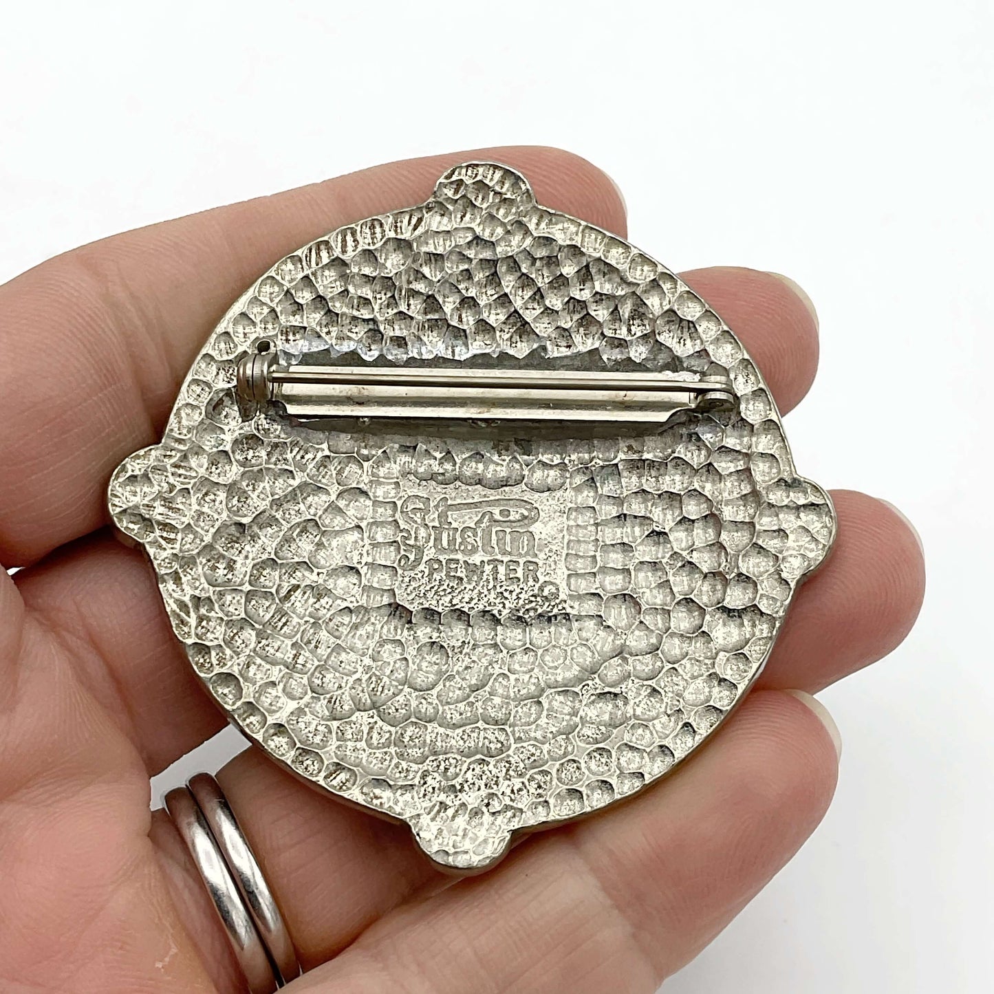 St Justin Carnelian and Pewter Celtic Shield Brooch