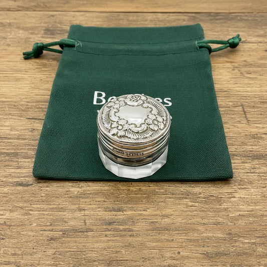 Antique 1900 Silver Lidded Glass Jar