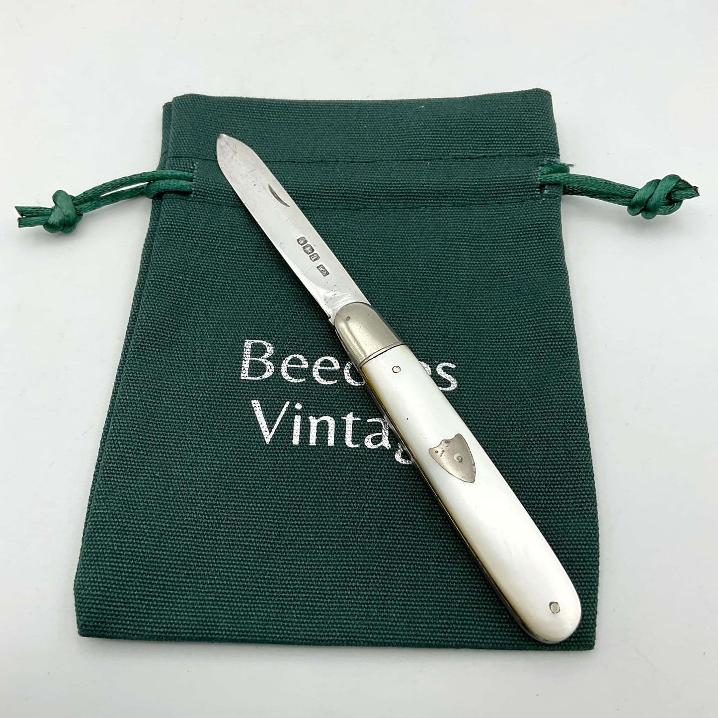 Antique Sterling Silver Fruit Knife, Pearl Handle, 1918 Hallmark