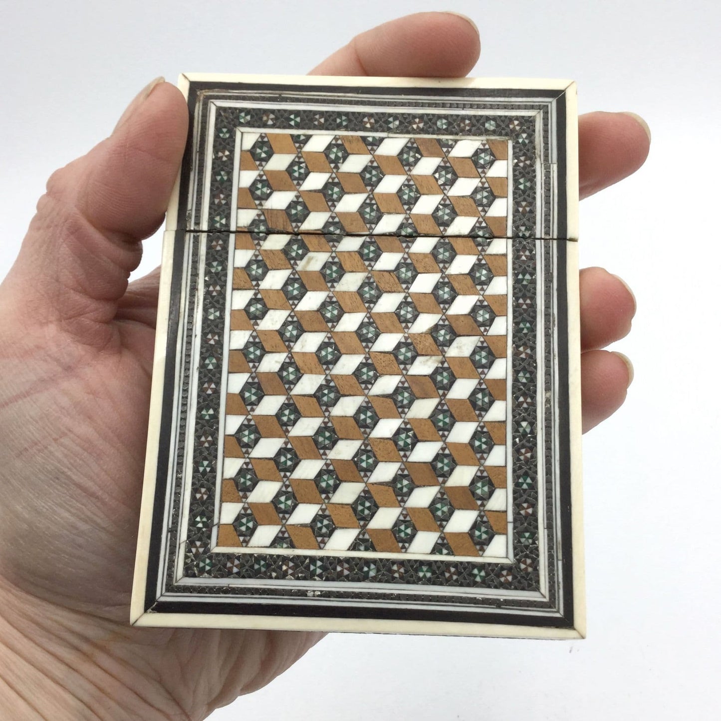 Antique Mosiac Card Case, 1800s Sadeli Sandalwood