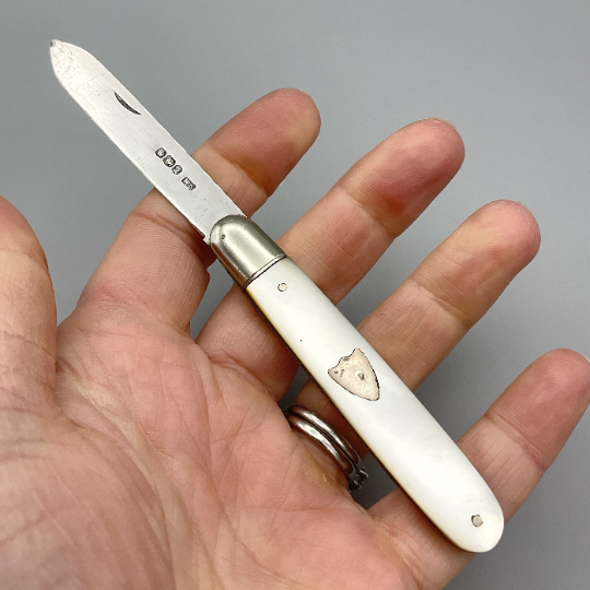 Antique Sterling Silver Fruit Knife, Pearl Handle, 1918 Hallmark