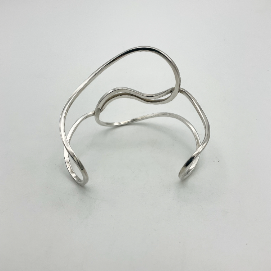Wavy Silver Cuff Bracelet, Large Bangle