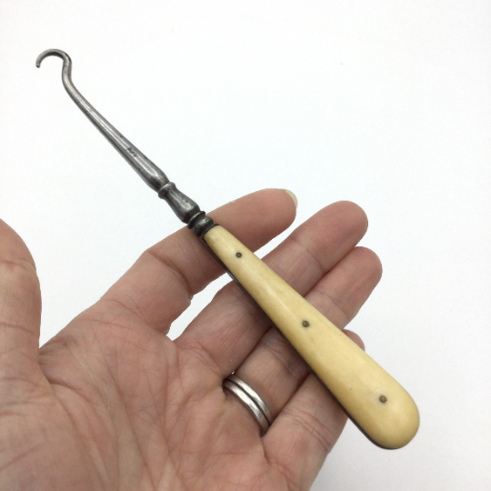 Antique Victorian Button Hook, Bone Handle
