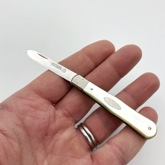 Antique Folding Silver Fruit Knife, 1914 Hallmark
