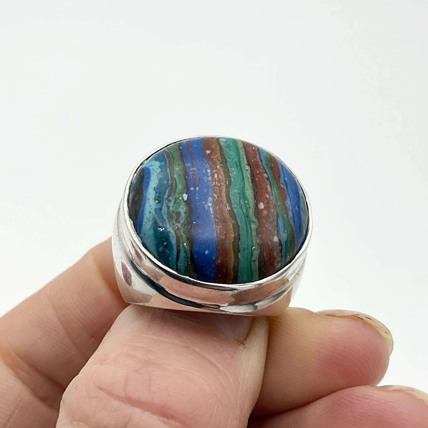 Multicoloured Rainbow Calsilica Silver Ring