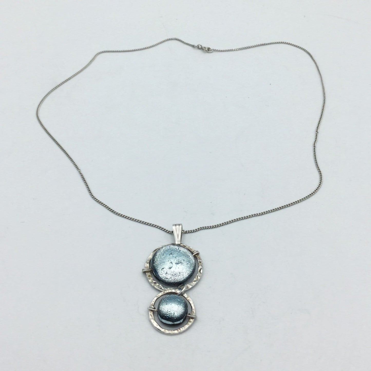 Shimmering Blue Glass Drop Pendant Necklace