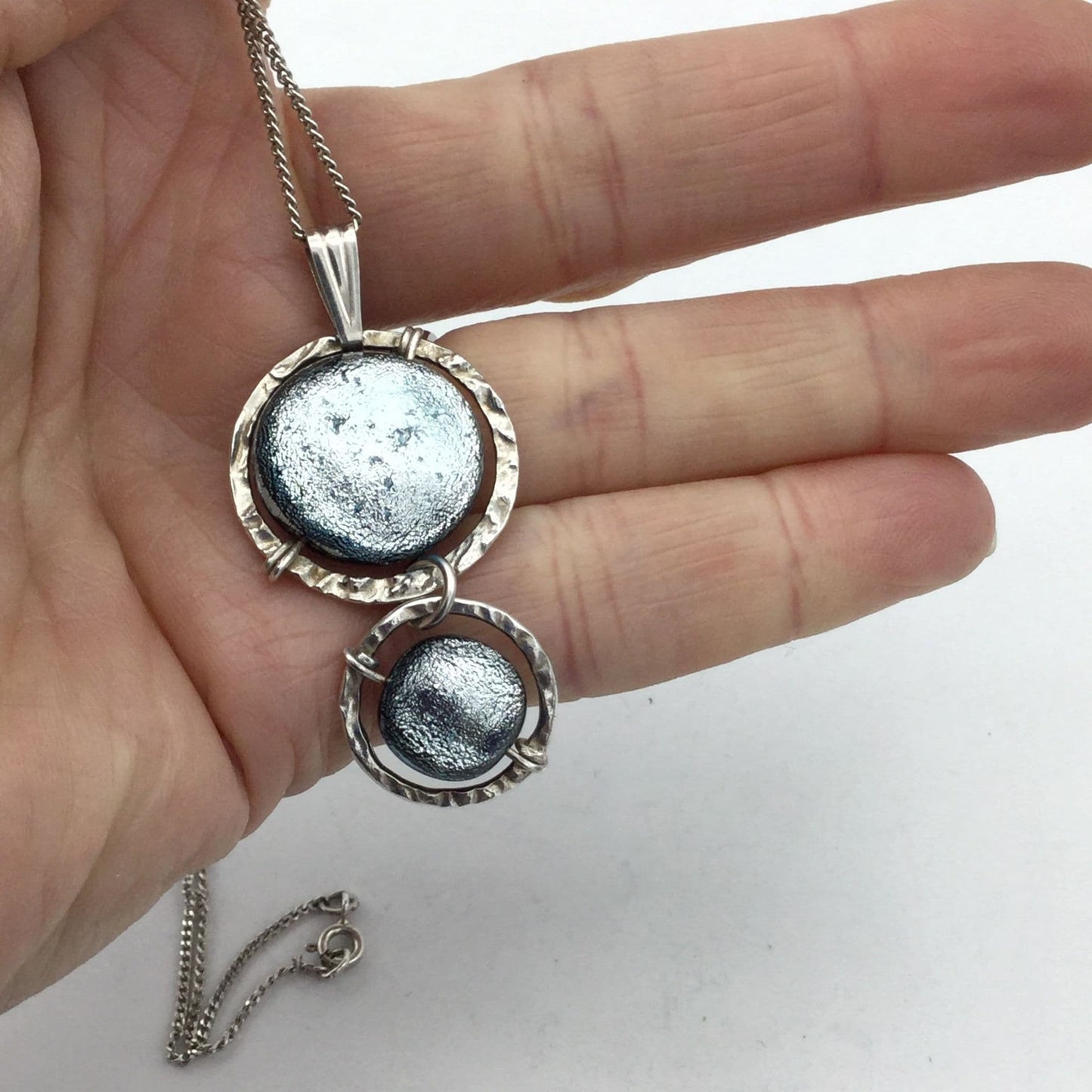 Shimmering Blue Glass Drop Pendant Necklace