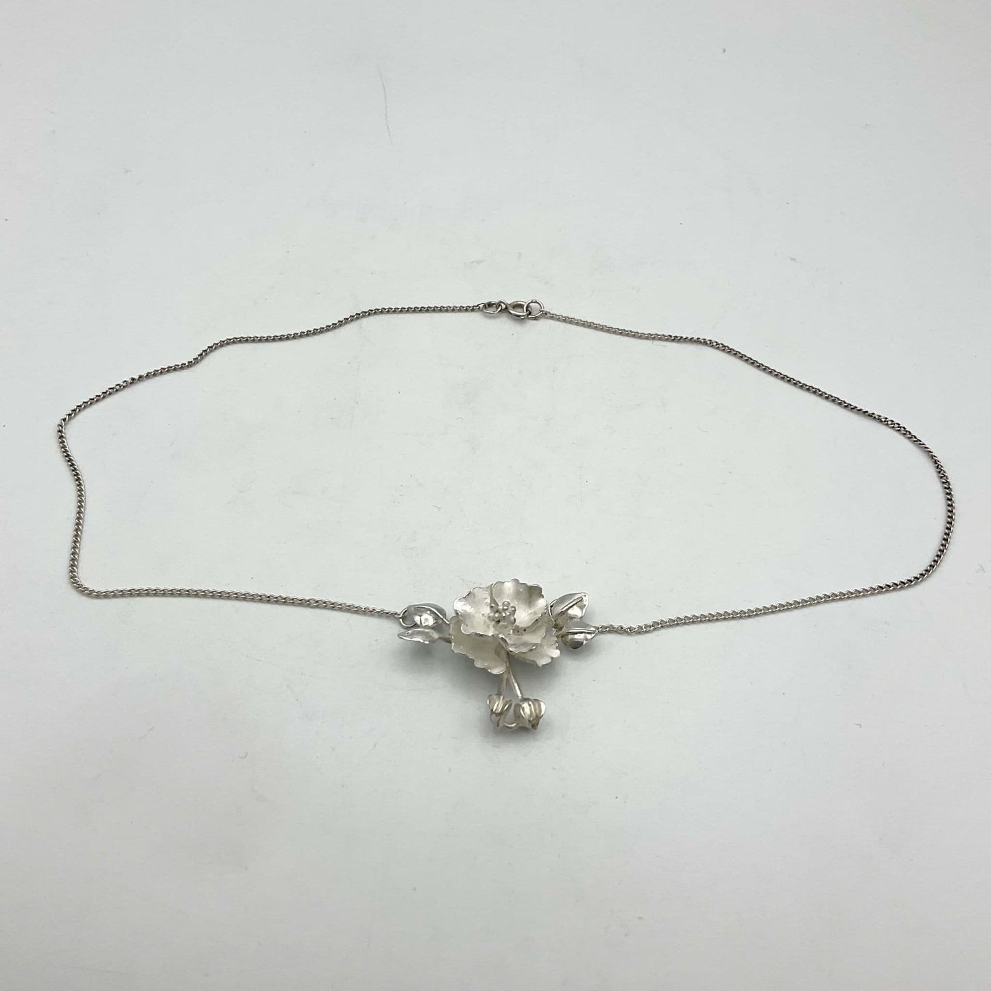 Sterling Silver Flower Pendant Necklace, Hallmarked 1981