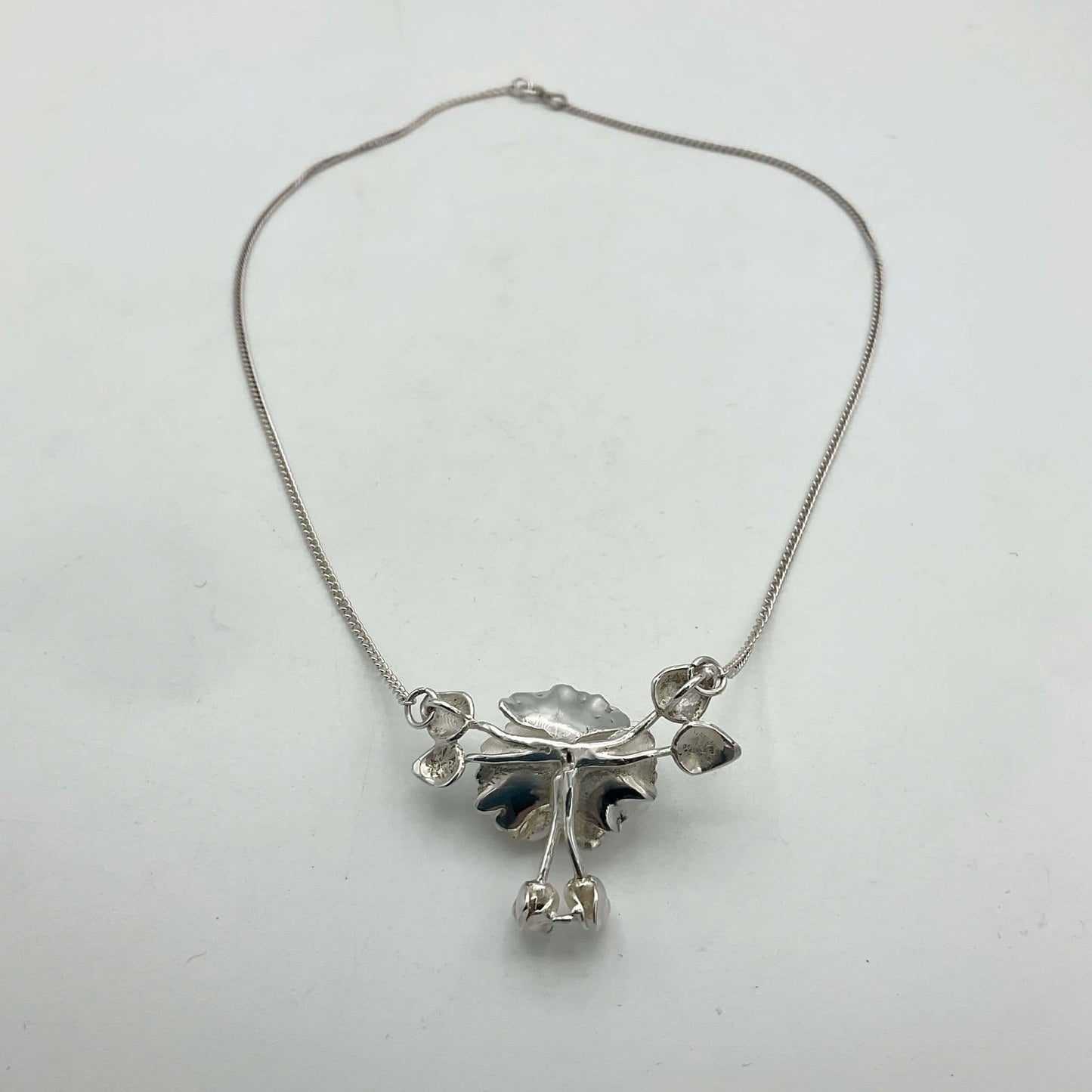 Sterling Silver Flower Pendant Necklace, Hallmarked 1981