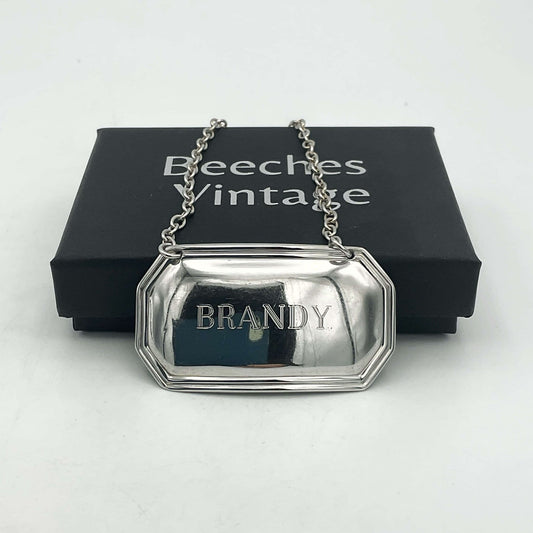 Vintage 1983 Brandy Sterling Silver Decanter Label