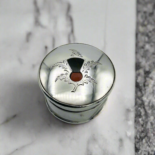Antique 1923 Silver Thistle Pill Box