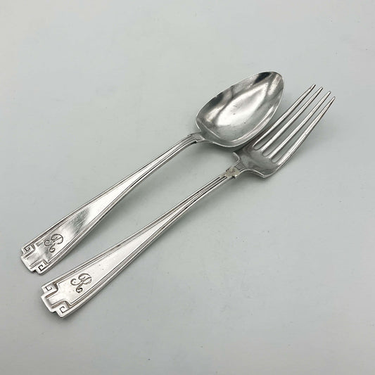 Antique Small Silver Spoon and Fork, Christening Gift