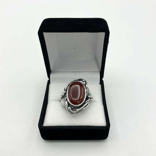 Beautiful orange Carnelian gemstone  silver ring in presentation box