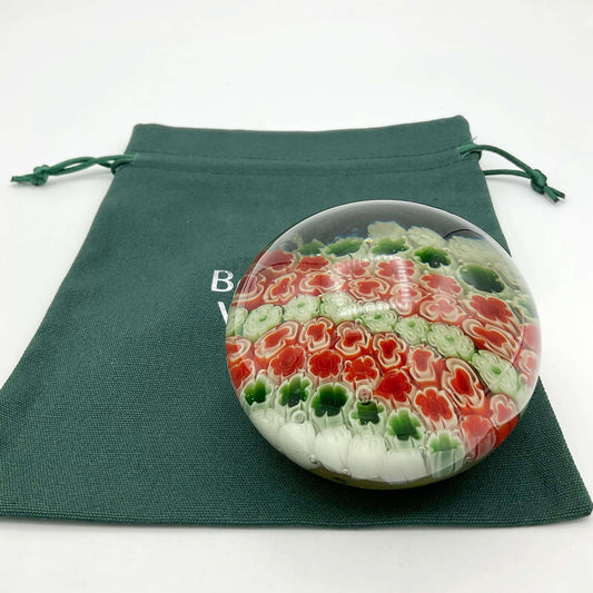 Millefiori Red Green and White Glass Paperweight