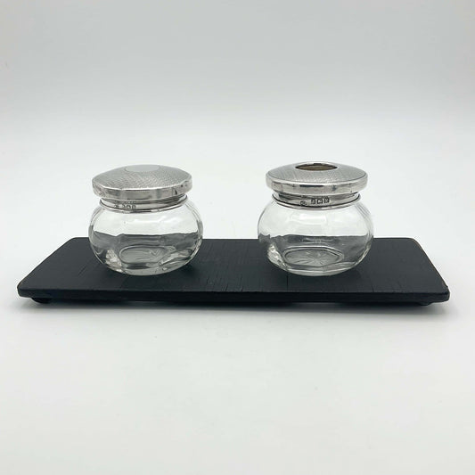 Antique 1920s Pair of Sterling Silver Vanity Jars