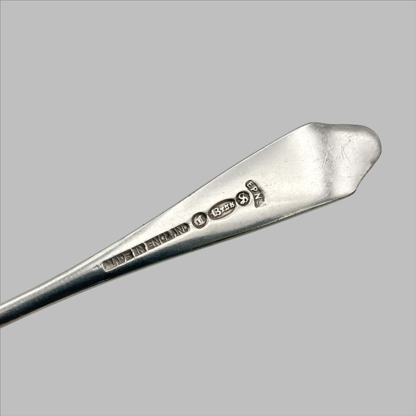 Back of spoon showing the makers marks and made in England