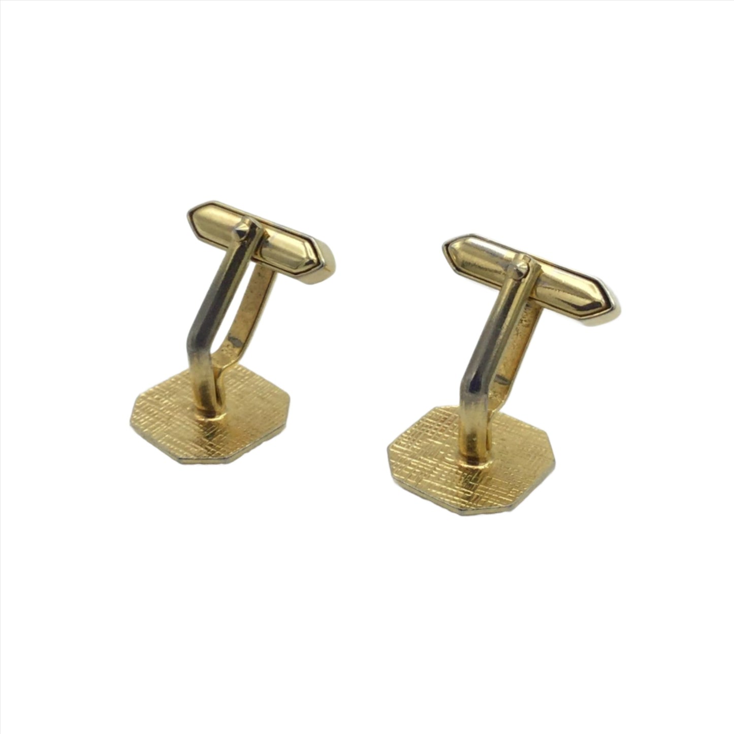 Backs of  the Gilded square cufflinks showing the T bar fastenings