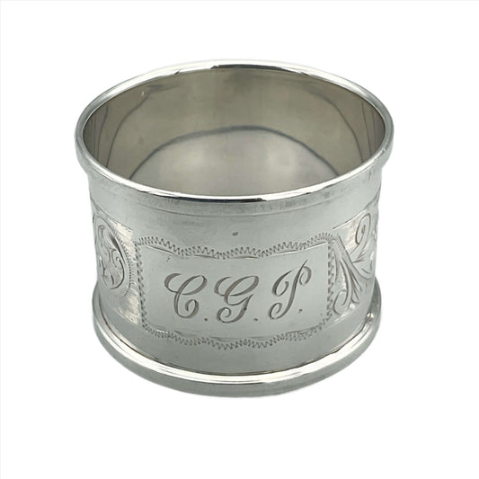 Silver Napkin ring with CGP engraved on the front of it