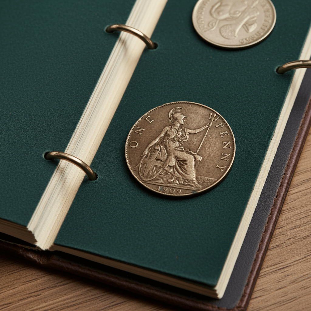 1909 One Penny in a coin collector folder