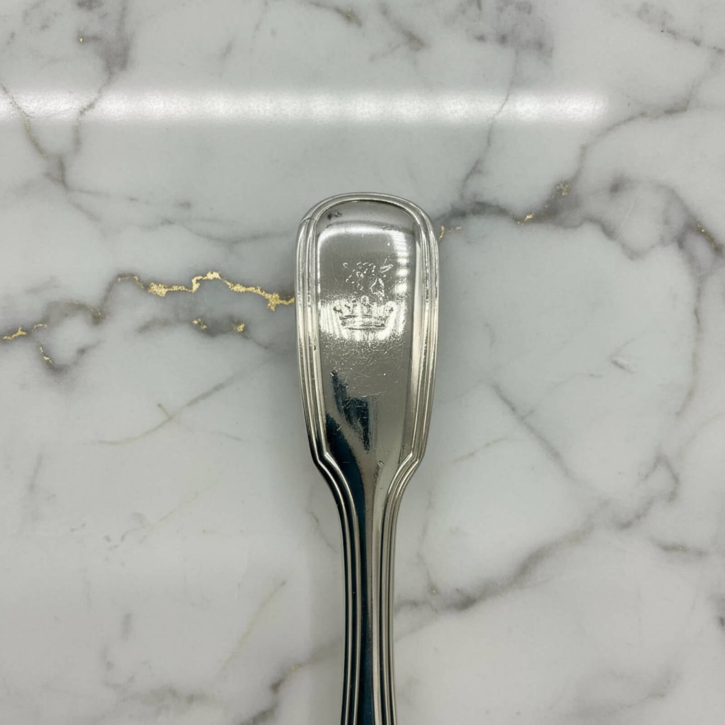 Antique 1835 Sterling Silver Mustard Spoon on marble