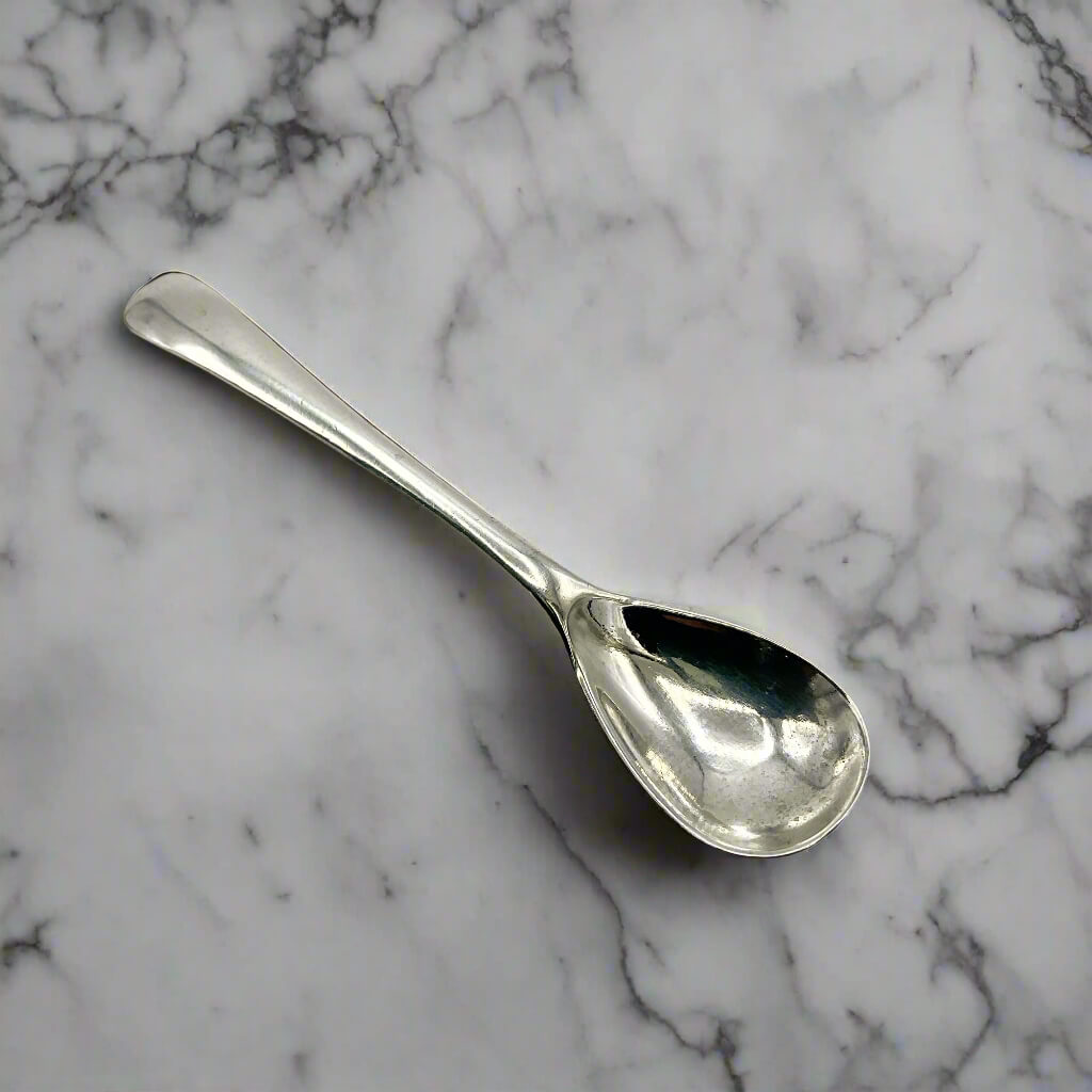 Antique 1920s Sterling Silver Salt Spoon on marble