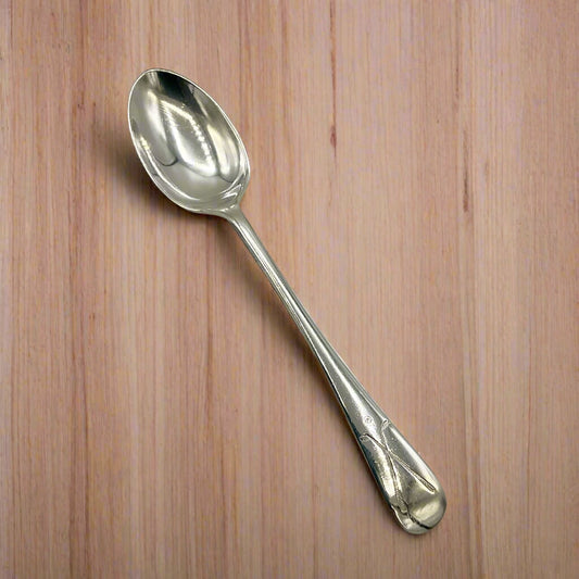 Silver spoon on a wooden surface