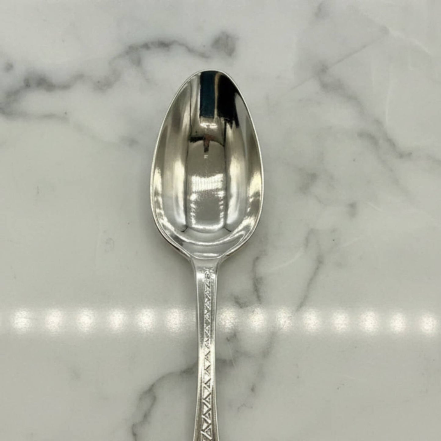Antique Georgian sterling silver teaspoon hallmarked 1793, detailed handle with ornate design, vintage Beeches Silver utensil.