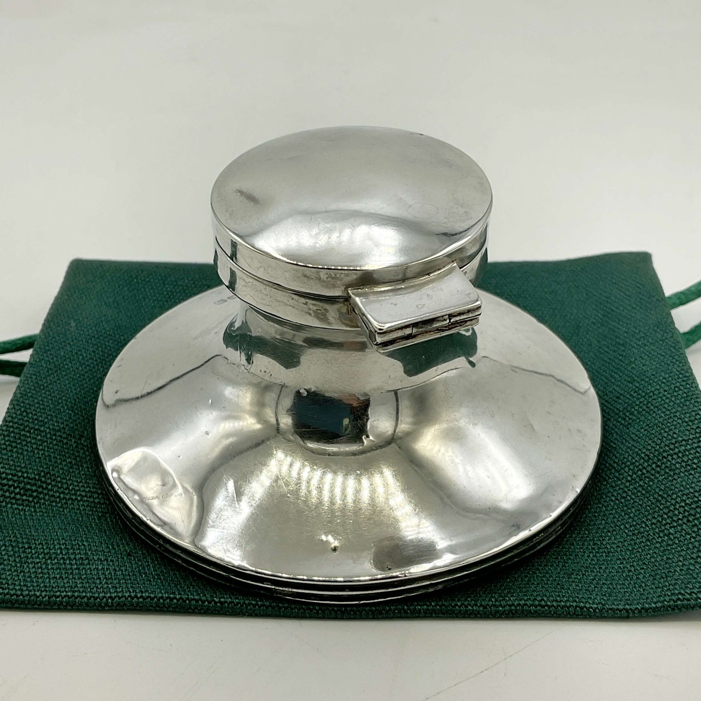 Antique small sterling silver inkwell by Beeches Vintage with ornate design and a polished finish.