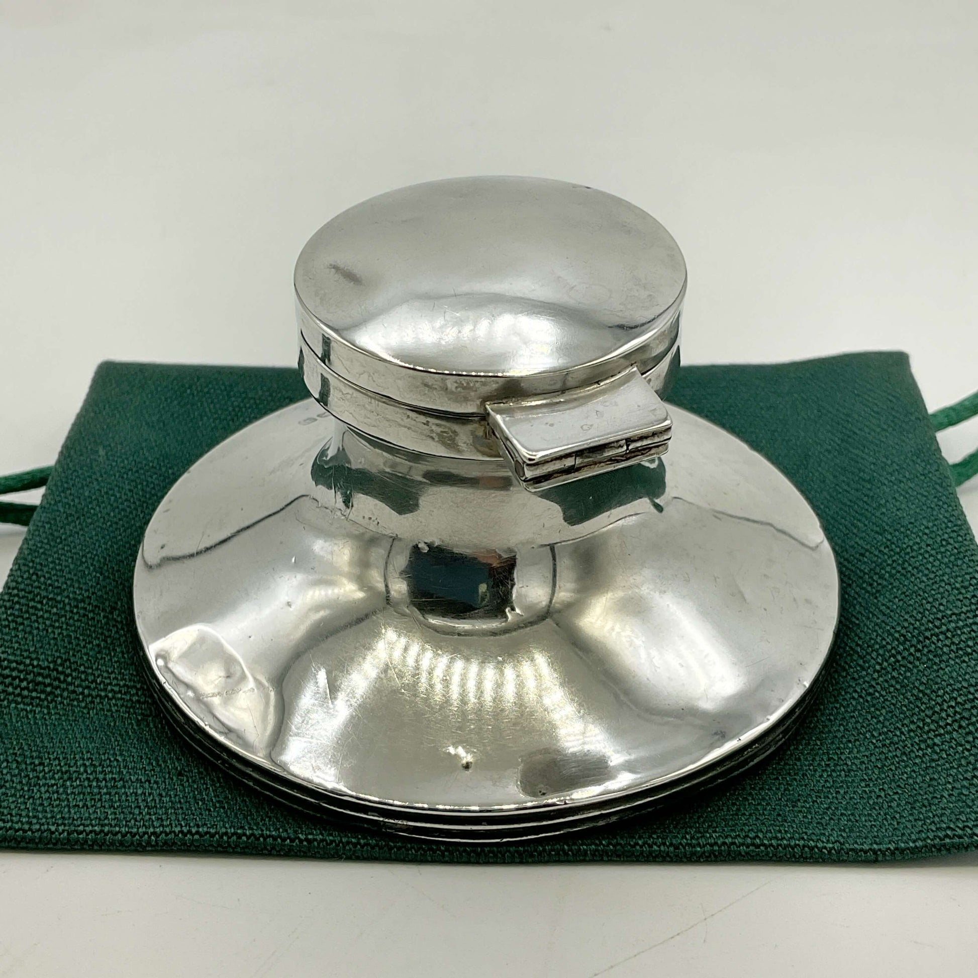 Antique small sterling silver inkwell by Beeches Vintage with ornate design and a polished finish.