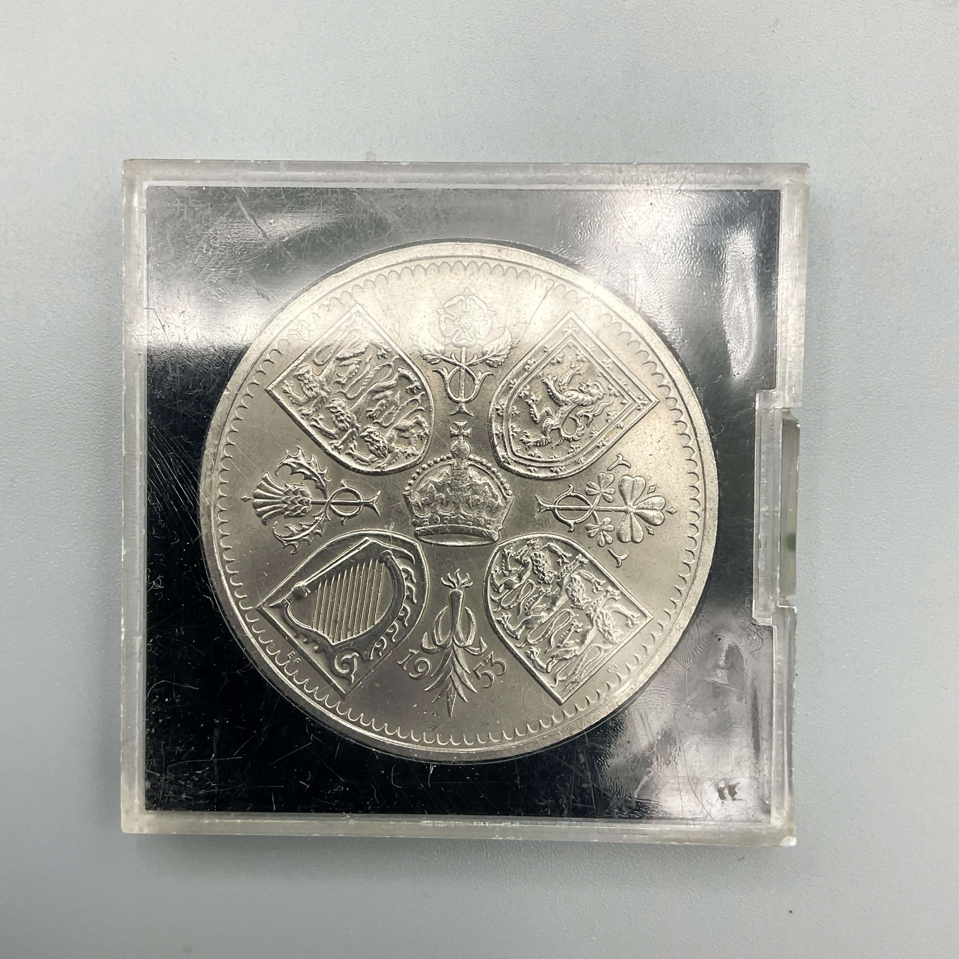 Queen Elizabeth II Coronation Five Shilling Coin in a Perspex Case