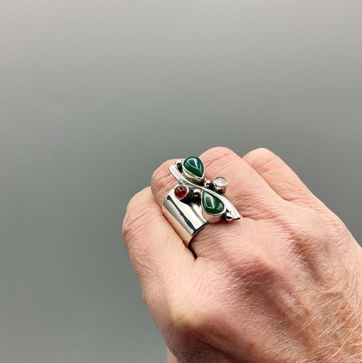 Multicoloured Agate Silver Ring