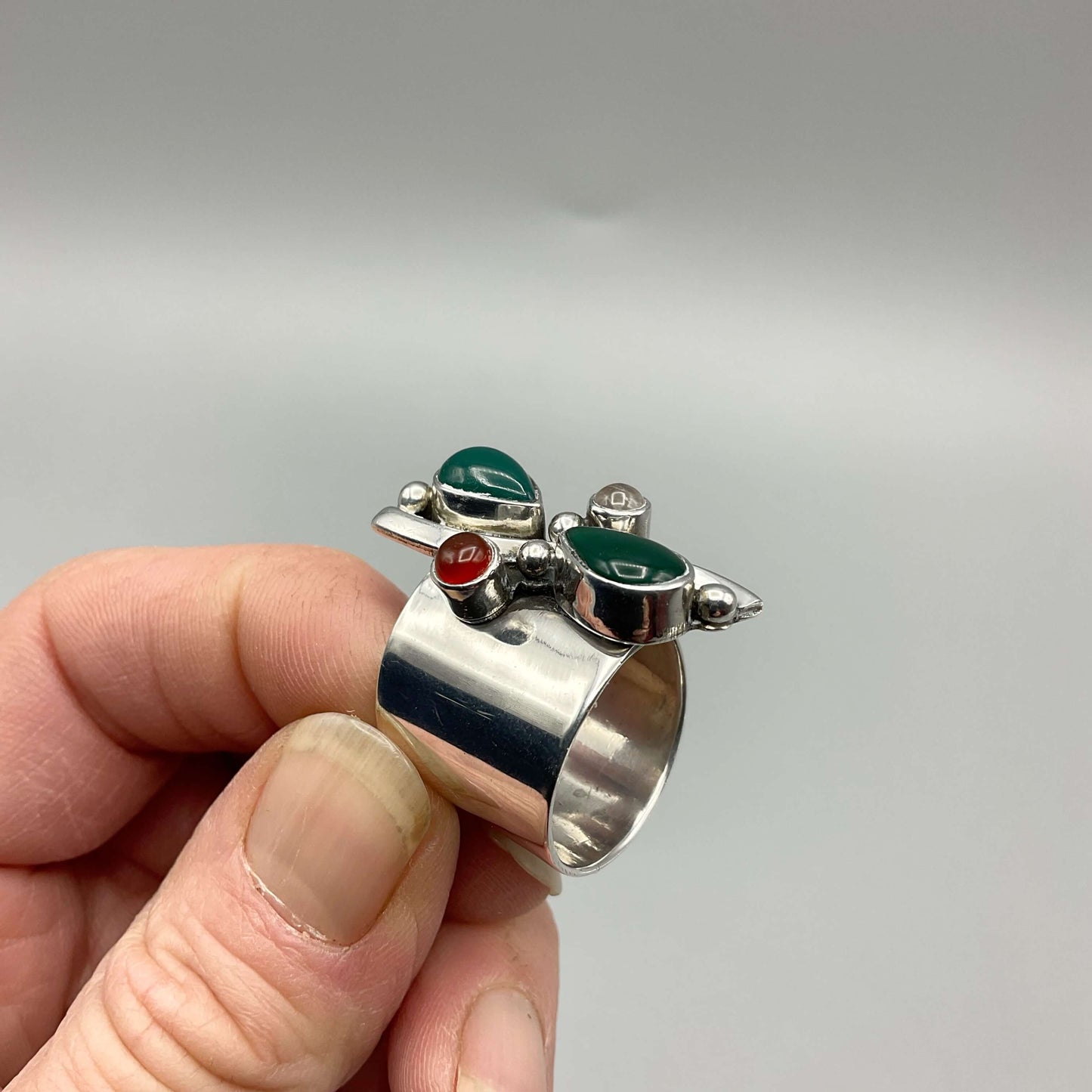 Multicoloured Agate Silver Ring