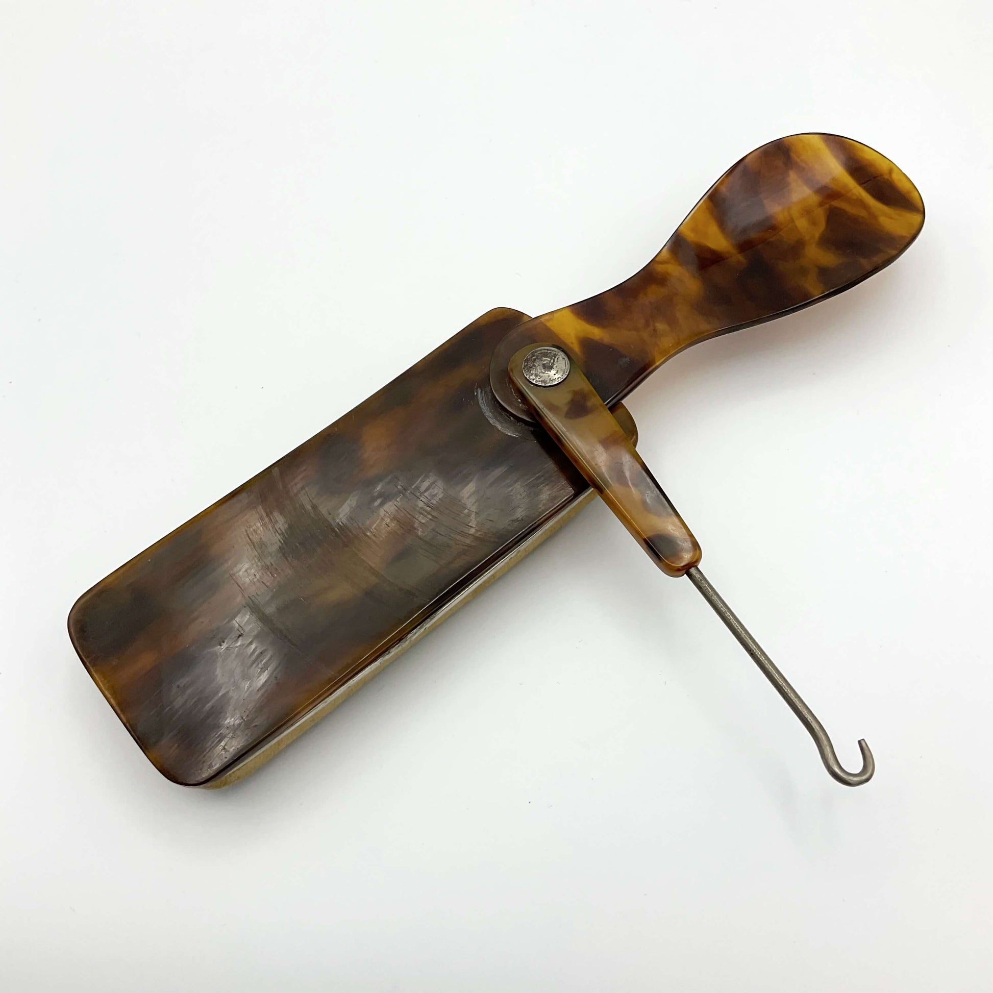 Faux Tortoiseshell plastic Button hook and shoe horn 