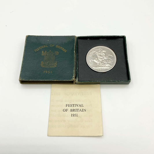Festival of Britain coin in a presentation box and leaflet