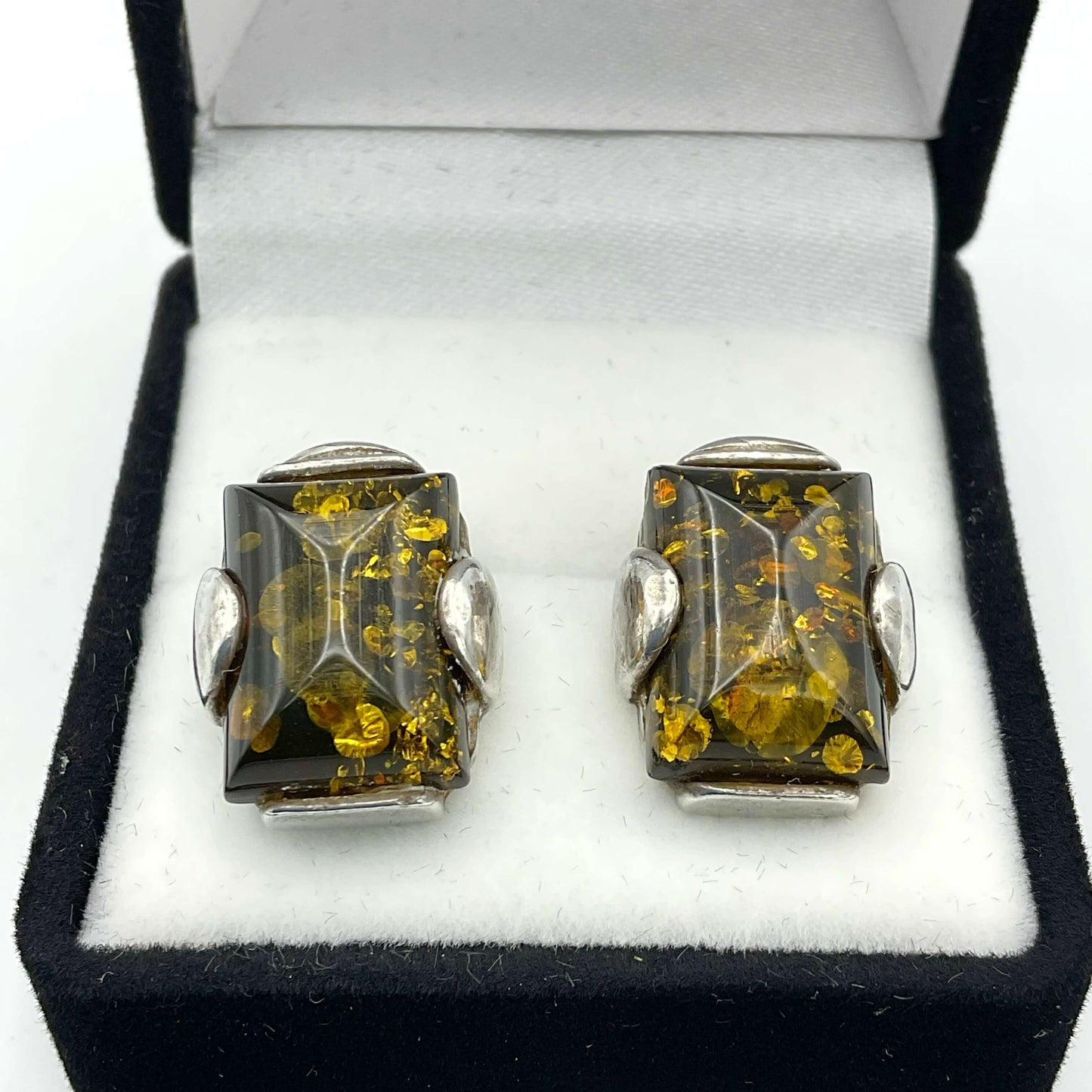 Baltic Amber Silver Plated Clip Earrings