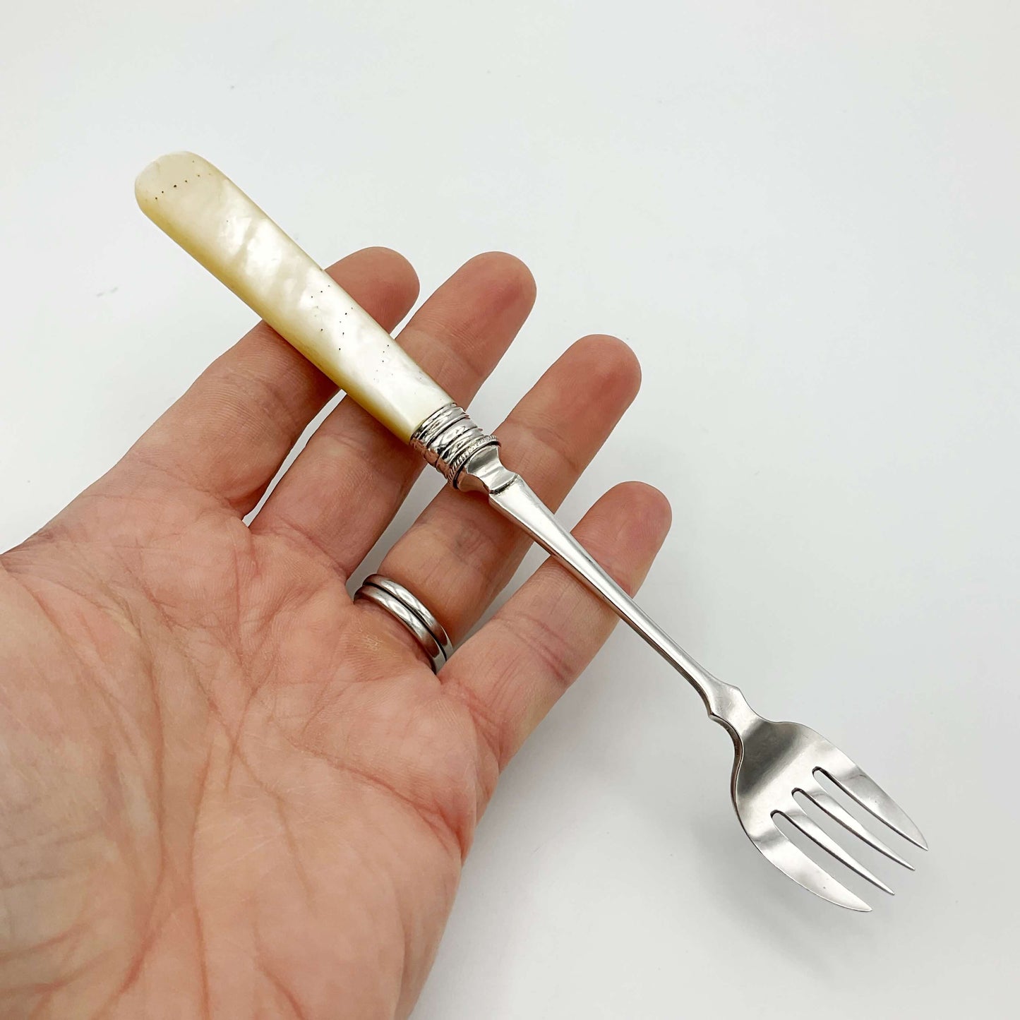 Vintage Silver Plated Pickle Fork, Mother of Pearl Handle