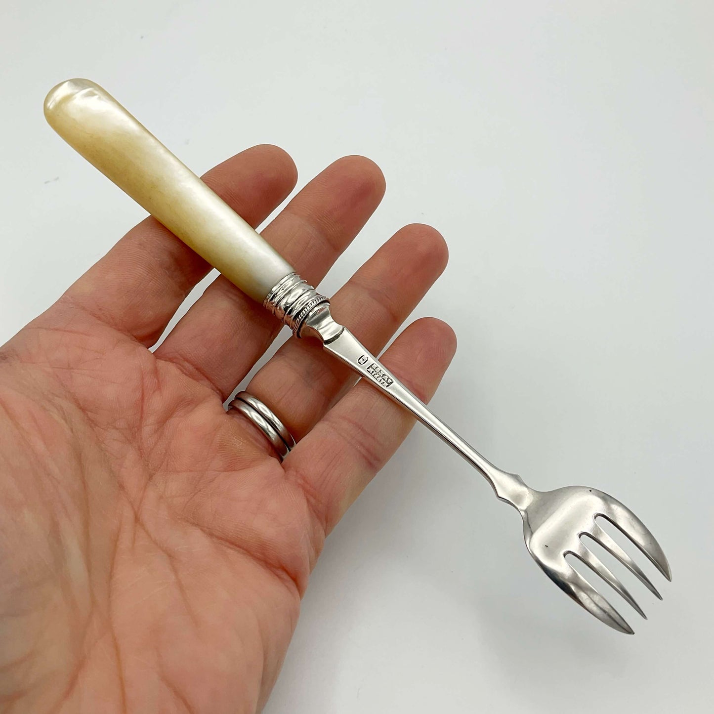 Vintage Silver Plated Pickle Fork, Mother of Pearl Handle