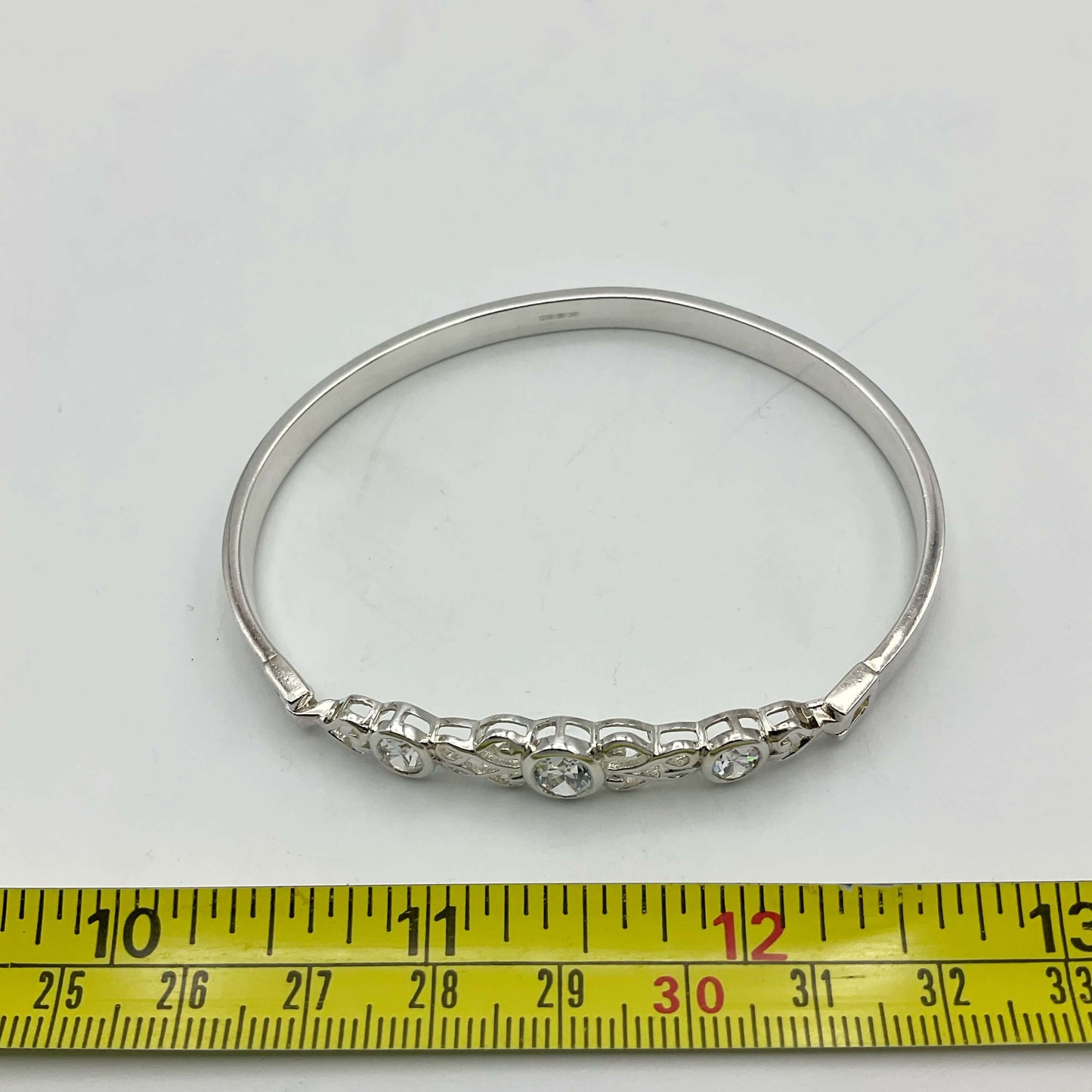 Sterling Silver Cubic Zirconia Hinged Bangle Bracelet