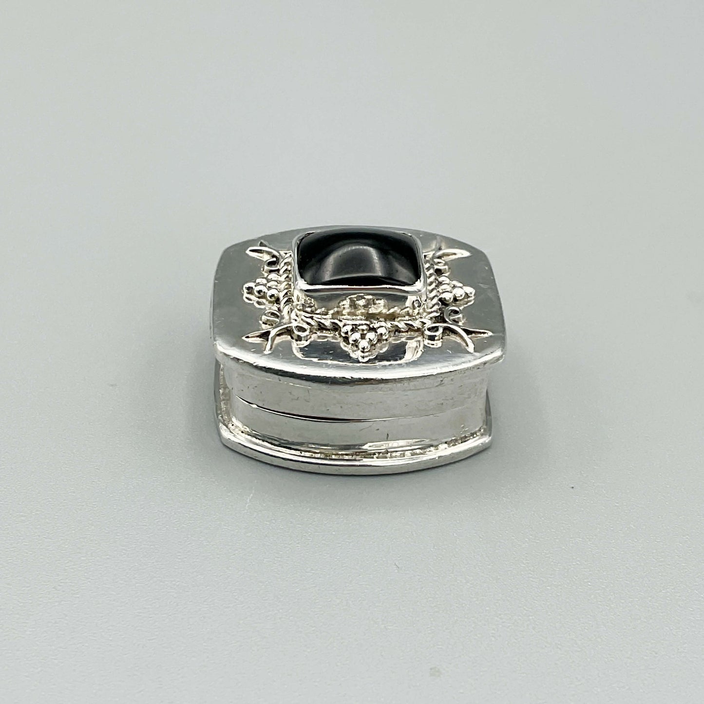 Black Onyx Silver Pill Box