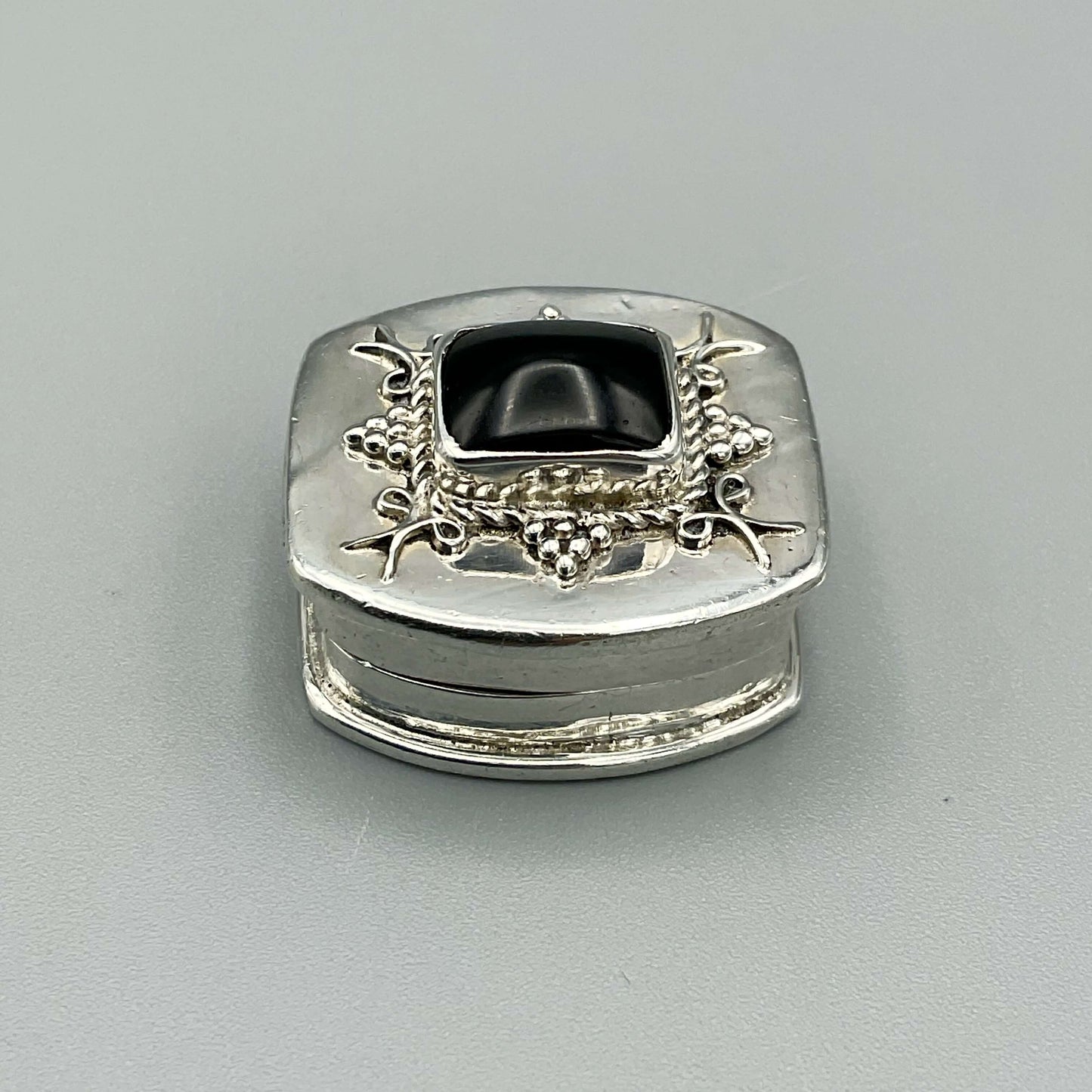 Black Onyx Silver Pill Box