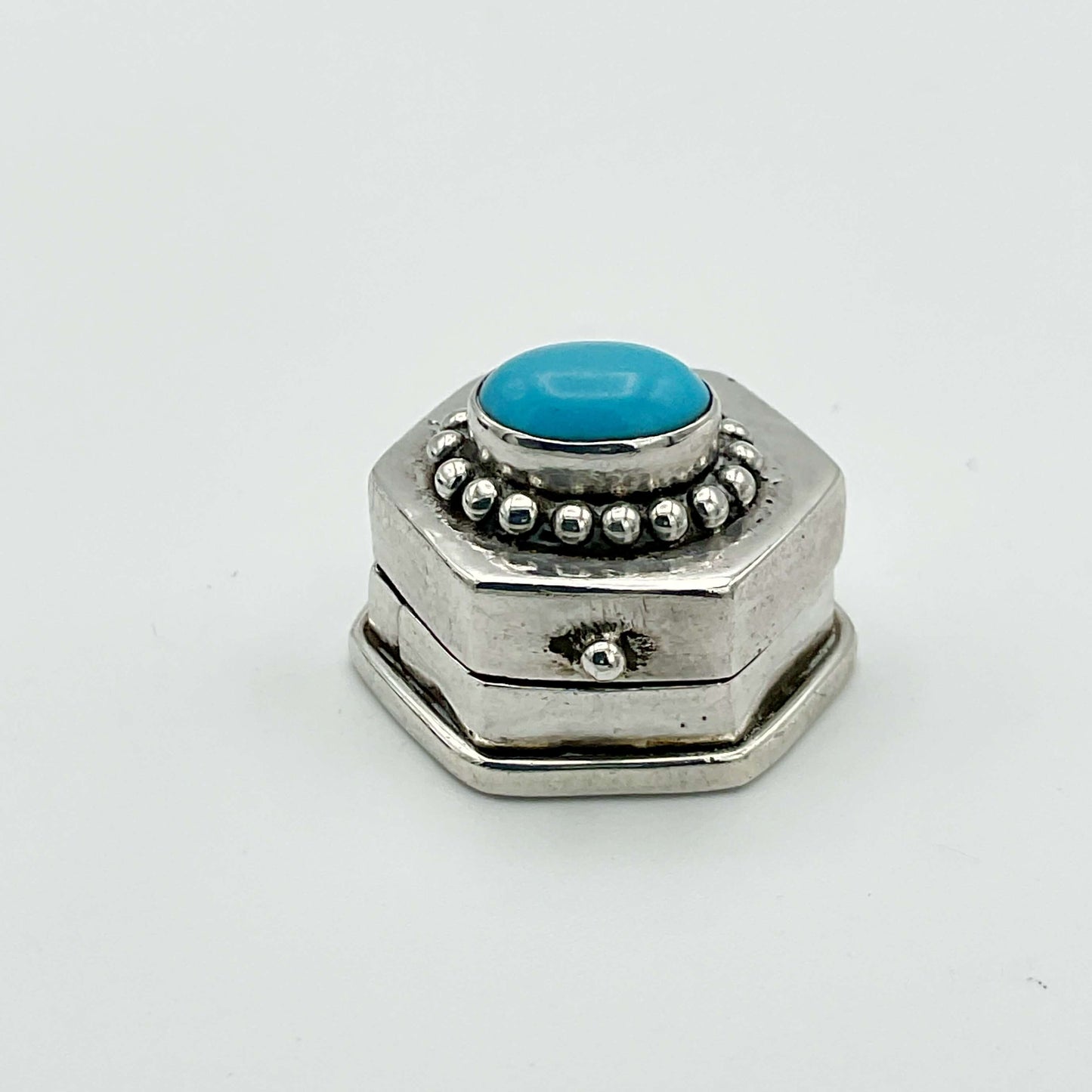 Tiny Turquoise and Silver Pill Box