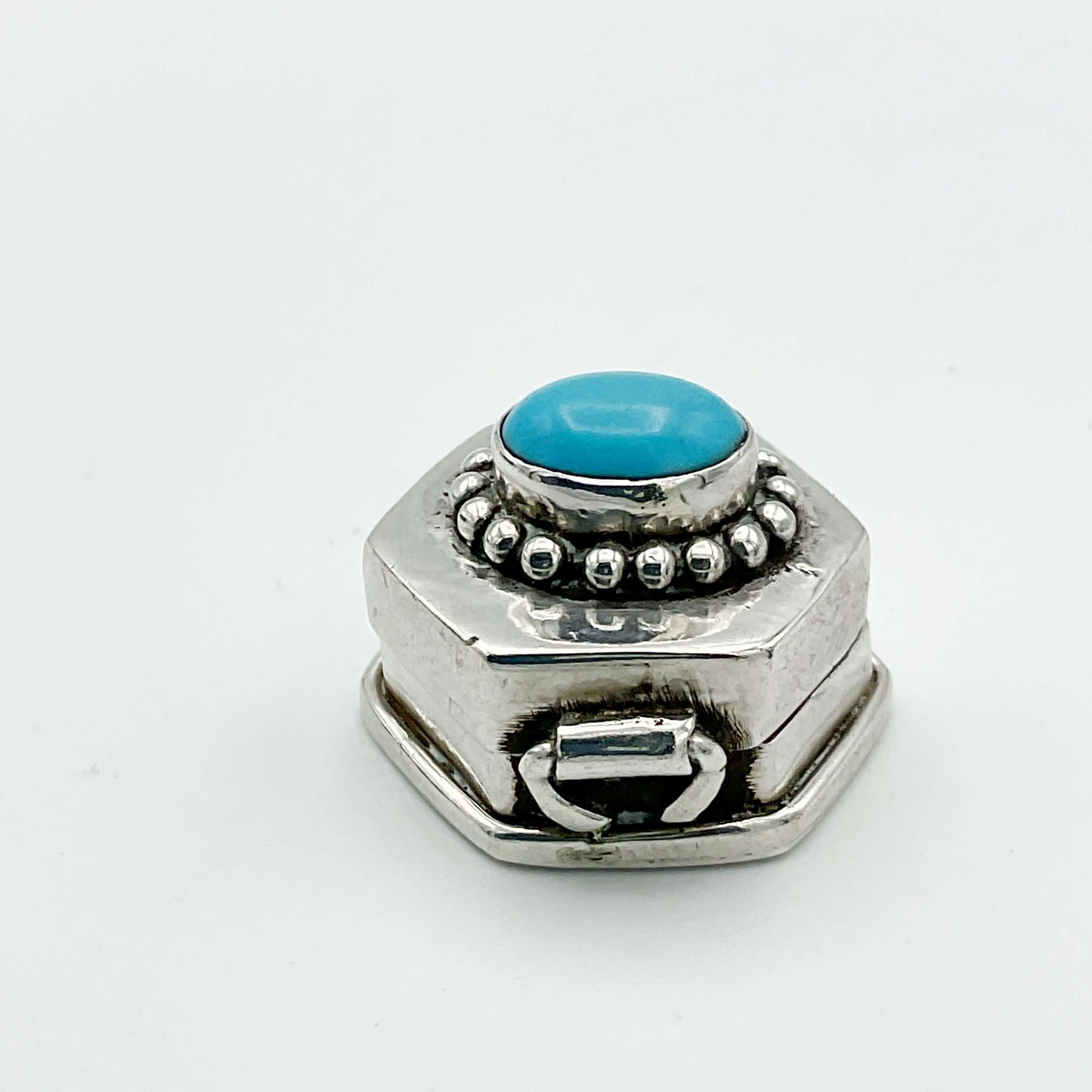 Tiny Turquoise and Silver Pill Box