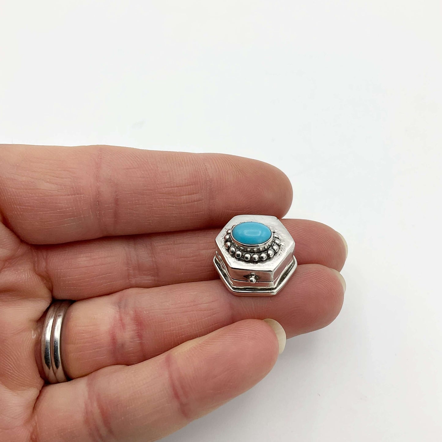 Tiny Turquoise and Silver Pill Box