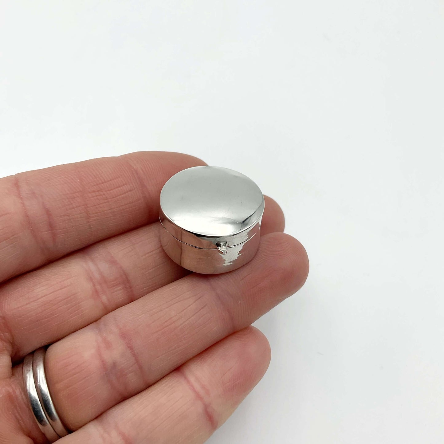 Round Silver Pill Box or Case